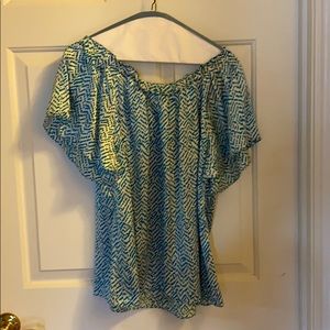 Blue and white 100% silk blouse